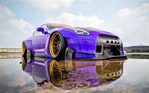 Download wallpapers Nissan GT-R, luxury tuning, Japanese sports car, drift, lowrider, purple GT ...