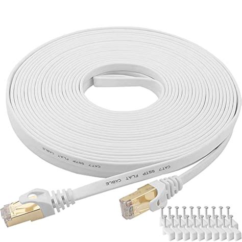 Ethernet Cable 100 Ft Supports Cat 8 / Cat 7 Standard White Flat Gigabit High Speed Gigabit ...