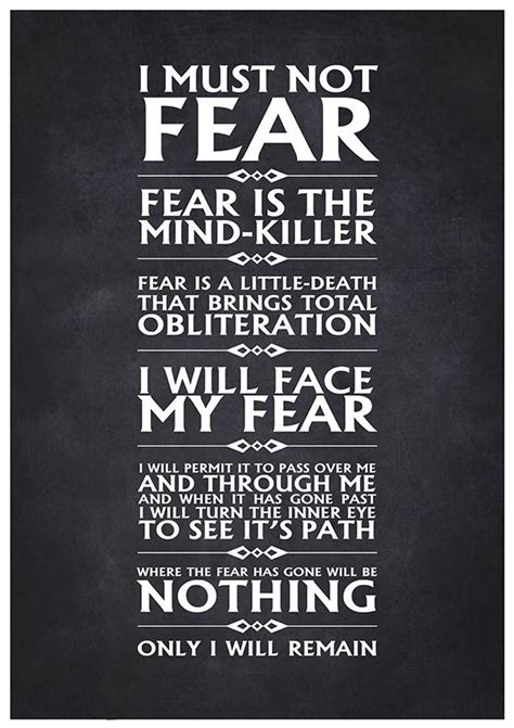 Litany Against Fear, Frank Herbert, Children of Dune, Bene Gesserit Litany Against Fear Quote ...