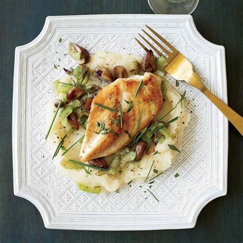 Sautéed Chicken with Celery-Root Puree and Chestnuts Recipe - Mourad Lahlou