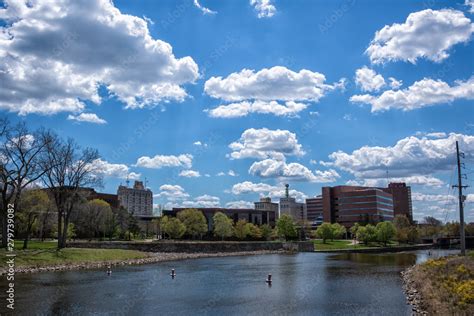 Flint, Michigan skyline and the Flint River. Known widely for their ...