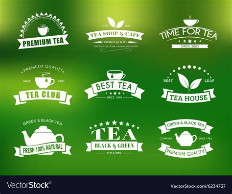 Set of tea logos with ribbons Royalty Free Vector Image