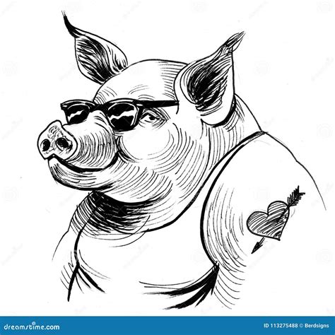 Pig with a tattoo stock illustration. Illustration of drawing - 113275488