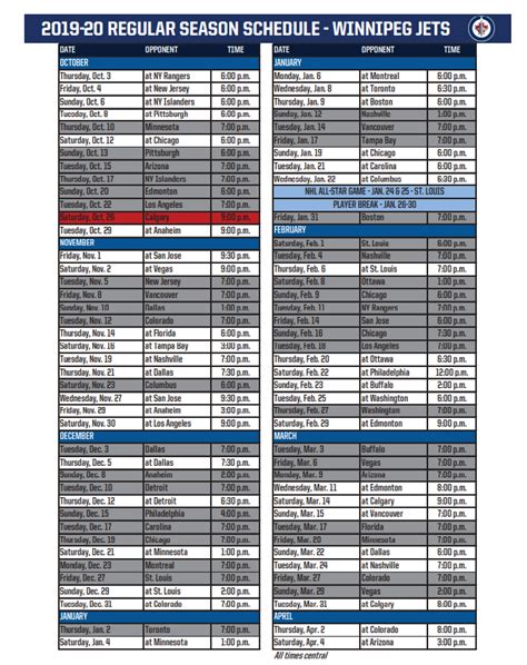 Winnipeg Jets 2019-20 Regular Season Schedule – Illegal Curve Hockey