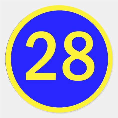 number 28 in a circle round sticker | Zazzle