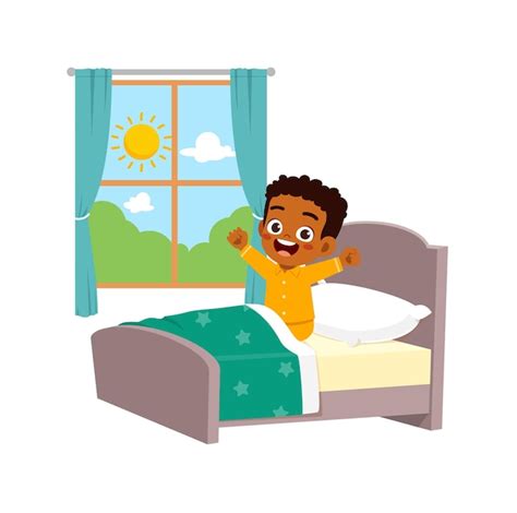 Premium Vector | Little kid wake up in the morning