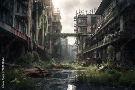 Ilustrace „A deserted city or building after the apocalypse, depicted ...