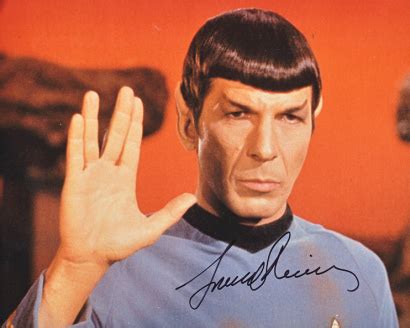 LEONARD NIMOY: Signed color photo of Leonard Nimoy as the Vulcan Mr. Spock, first officer of the ...