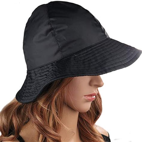 Debra Weitzner Rain Hat 2-in-1 Reversible Cloche Rain Bucket Hats Packable (Medium/Large, Black ...