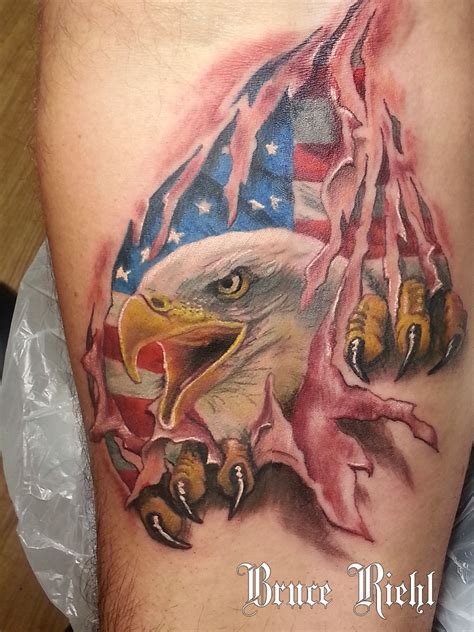 Eagle and flag tattoo on a shoulder by Bruce Riehl #realistictattoo # ...