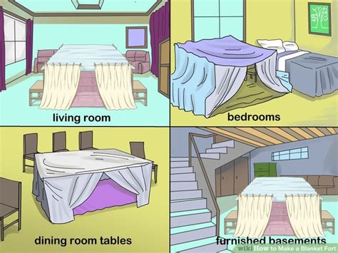 four different rooms with beds, tables and chairs labeled in the following pictures are shown