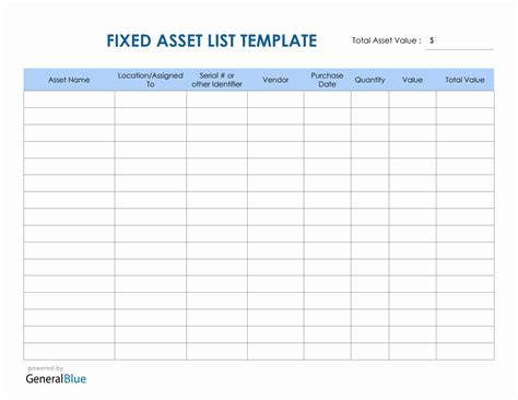 Fixed Assets List