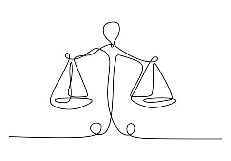 One line drawing of law balance, or Scale icon, symbol of court and firm. Vector illustration ...