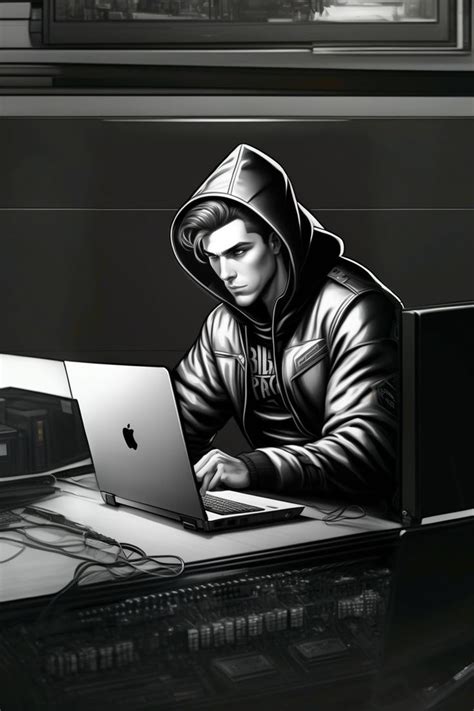 Lexica - A drawing of a hacker man with a laptop, full view, half ...