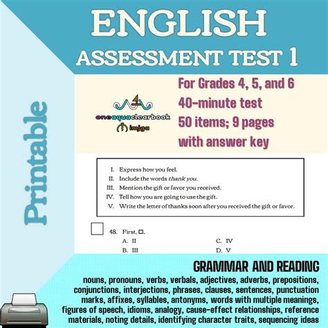 English Assessment Test 1 PDF File | Made By Teachers | English assessments, Assessment test ...