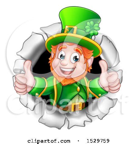 Clipart of a St Patricks Day Leprechaun Giving Two Thumbs up and Breaking Through a Hole in a ...