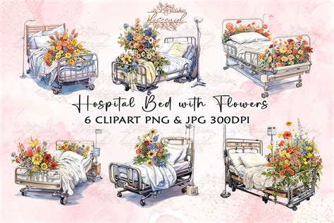 Hospital Bed with Flowers Clipart Graphic by Diceenid · Creative Fabrica