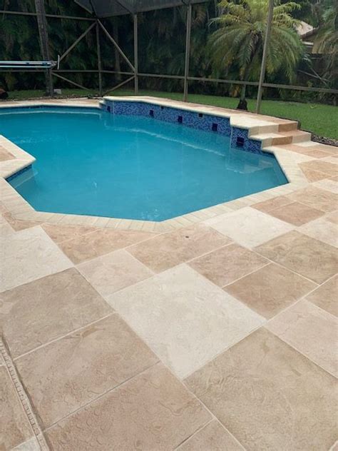 Pool Deck Travertine - All Seal Exteriors - Pool Remodeling Pompano Beach