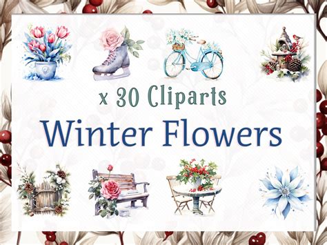 Watercolor Winter Flowers Clipart Bundle, Watercolor Illustrations of ...