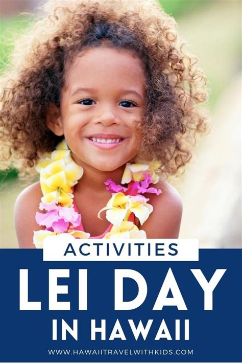 Image of a girl with curly hair wearing a yellow and pink flower lei in Hawaii. Text reads Lei ...