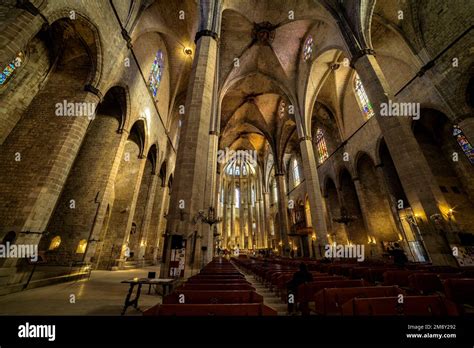 Interior of the Gothic Basilica of Santa Maria del Mar (Barcelona, Catalonia, Spain) ESP ...