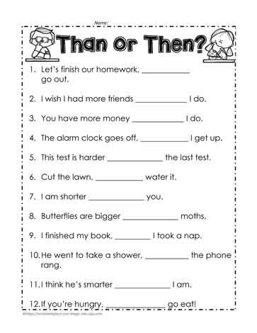 then versus than worksheet