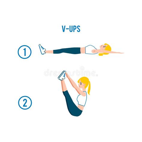 V-ups Correct Exercise in Stages Flat Vector Illustration Isolated on White. Stock Vector ...