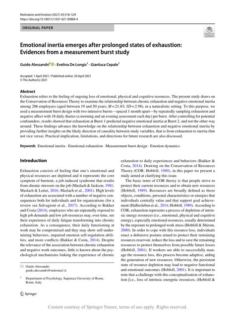 (PDF) Emotional inertia emerges after prolonged states of exhaustion: Evidences from a ...