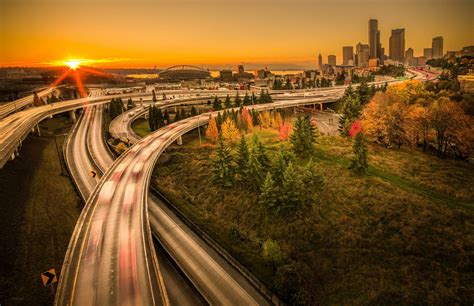 Download Sunset Skyline Highway Washington Man Made Seattle HD ...