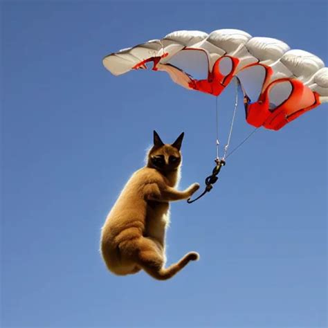 a Siamese cat skydiving parachute open, photo | Stable Diffusion | OpenArt