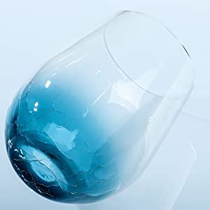 Joeyan Hand Blown Crackle Stemless Wine Glasses Set of 2-560ml Crystal Red/White Wine Glasses ...