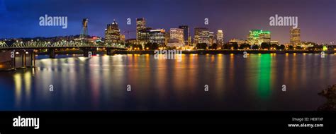 Portland City Skyline at Night. Oregon Stock Photo - Alamy