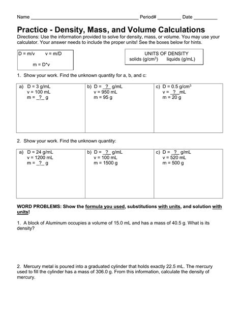 Density Calculations Worksheet 20 – Englishworksheet.my.id