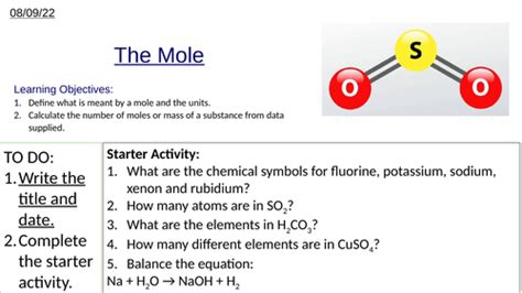 GCSE Chemistry The Mole and Calculating Number of Moles, Mass or Ar/Mr ...