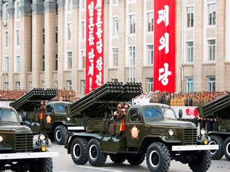 North Korean soldiers parade with their missiles and rockets - 70th ...