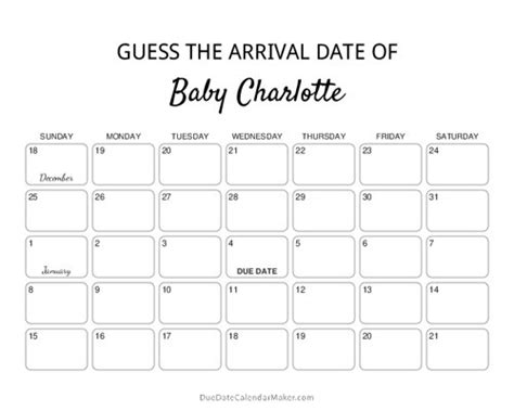 Guess Baby Due Date Calendar Baby Shower Game