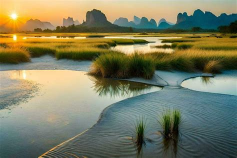 the sunrise over the li river, li river, china, landscape, nature, hd ...