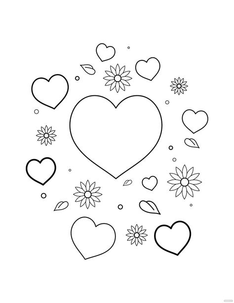 Hearts and Flowers Coloring Page for Kids in Illustrator, PDF, SVG, JPG ...