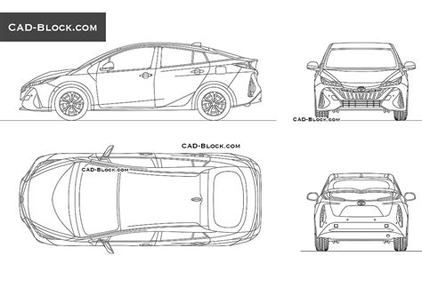 Toyota Prius Prime CAD Block, premium car drawing