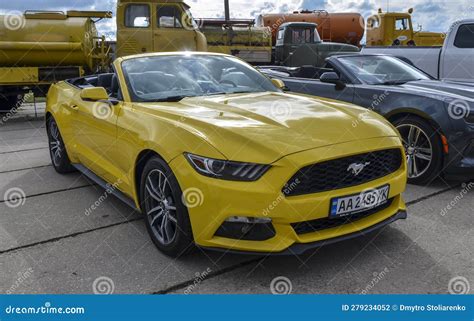 Yellow Luxury Sports Car Ford Mustang Convertible is Presented at the ...