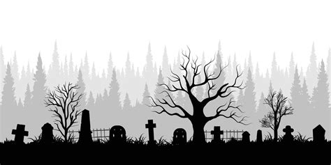 Background of spooky graveyard silhouette with copy space area. Vector illustration for banner ...