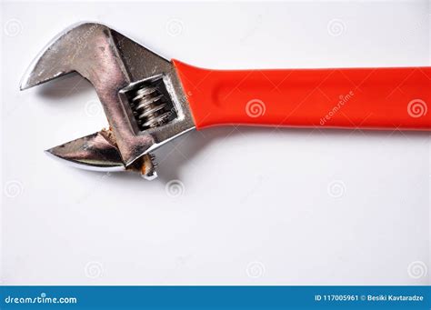 Red pipe wrench on white stock image. Image of adjustable - 117005961