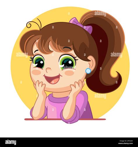 Cute happy girl face emotion vector illustration. Cartoon character. Vector illustration ...