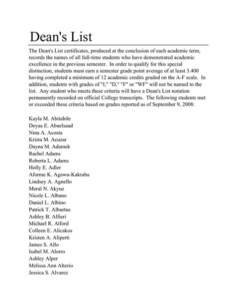 Dean's List