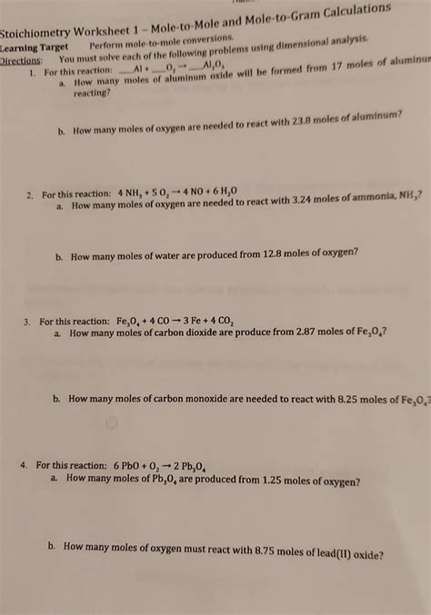 Solved Stoichiometry Worksheet 1 - Mole-to-Mole and | Chegg.com