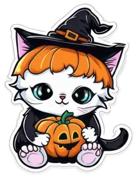 Cute Halloween Cat Sticker Design, Paint, Halloween, Sticker PNG Transparent Clipart Image and ...