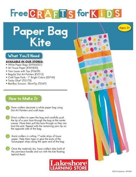 Instructions from Lakeshore’s Free Crafts for Kids - Paper Bag Kite. #lakeshorelearning #crafts ...