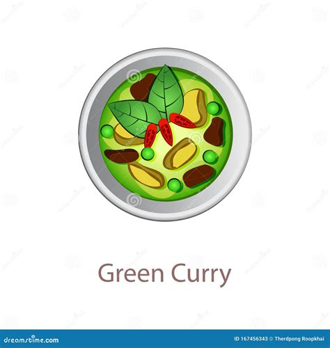 Green Chicken Curry Popular Thai Food Cartoon Vector | CartoonDealer ...