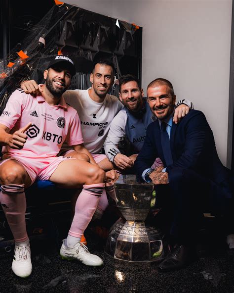 ICON PHOTO! Lionel Messi, David Beckham, Sergio Busquets and Jordi Alba pose with Leagues Cup ...