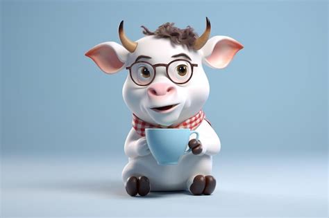 Premium AI Image | a cartoon cow with glasses and a red and white scarf.